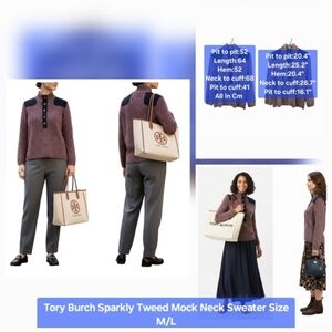 Tory Burch Sparkly Tweed Mock Neck Sweater Size M/L